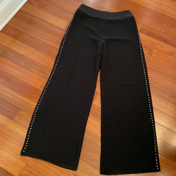 JS Collections EUC Palazzo Flowy Open Side Rhinestone Ladies Black Pants Sz 8 - Picture 11 of 16